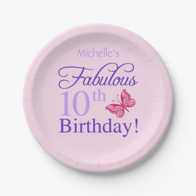 Assiettes En Carton Fabuleux 10e anniversaire pour les filles (Devant)