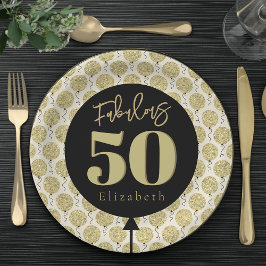 Assiettes En Carton Fabuleux 50 Or Plaque Papier Anniversaire
