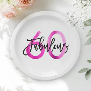 Assiettes En Carton Fabuleux 60e   Chic moderne élégant rose Anniversa