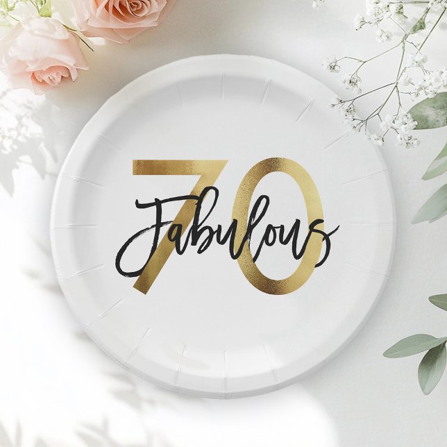 Assiettes En Carton Fabuleux 70e | Anniversaire d'or chic moderne (Créateur téléchargé)
