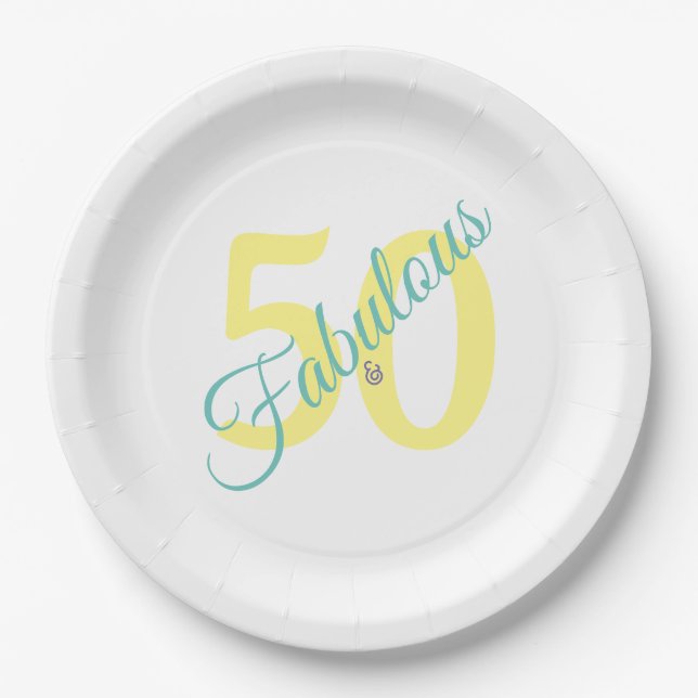 Assiettes En Carton Fabuleux Turquoise jaune Simple moderne 50e annive (Devant)