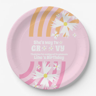 Assiettes En Carton Façon Rétro Deux Anniversaire Groovy Daisy Fleur