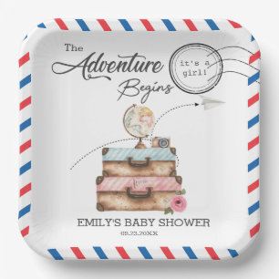 Assiettes En Carton Faire suivre Bébé Fille Aventure Valise Vintage