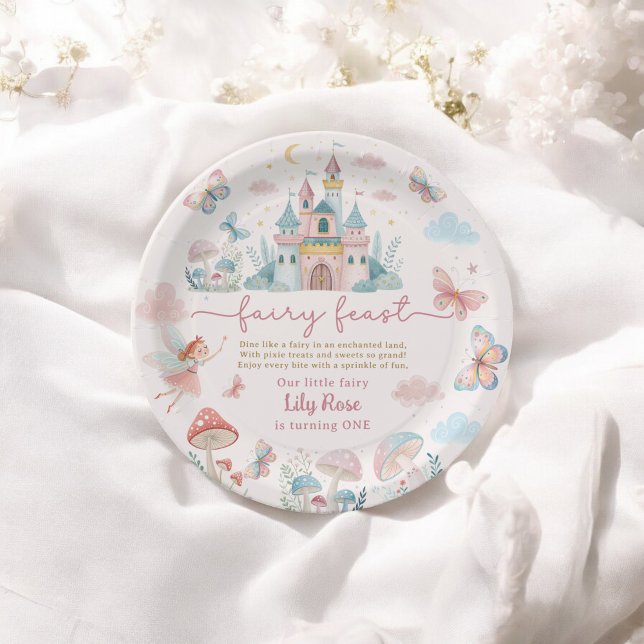Assiettes En Carton Fairy First Birthday Pink Whimsical papillons (Fairy First Birthday Pink Whimsical butterflies Paper Plates)