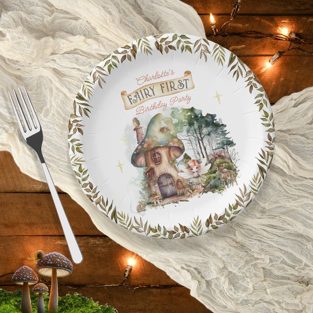 Assiettes En Carton Fairy First Woodland Animaux Champignons 1er anniv (Fairy First Woodland Animals Mushrooms Girl's 1st Birthday Party Round Paper Plates)