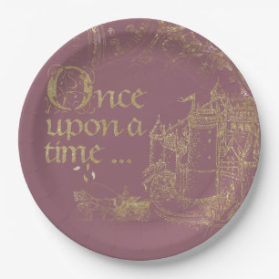 Assiettes En Carton Fairy Tale Theme Castle Carriage Gold sur Blush