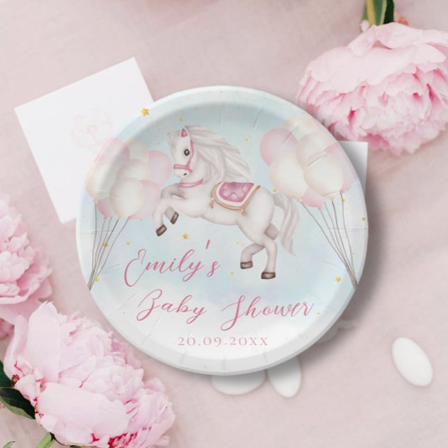 Assiettes En Carton Fairytale bébé Pony rose ballons étoiles Douche (Créateur téléchargé)