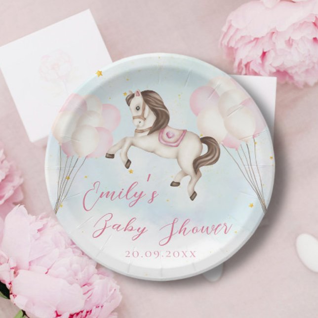 Assiettes En Carton Fairytale bébé Pony rose ballons étoiles Douche (Créateur téléchargé)