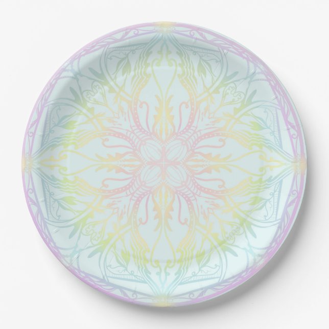 Assiettes En Carton Fairytale Citrouille Motif arc-en-ciel pastel (Devant)