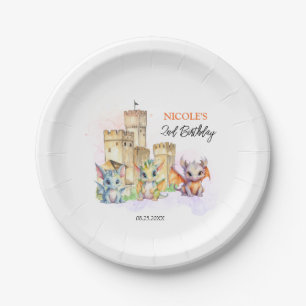 Assiettes En Carton Fairytale Cute Baby Dragons Château Anniversaire