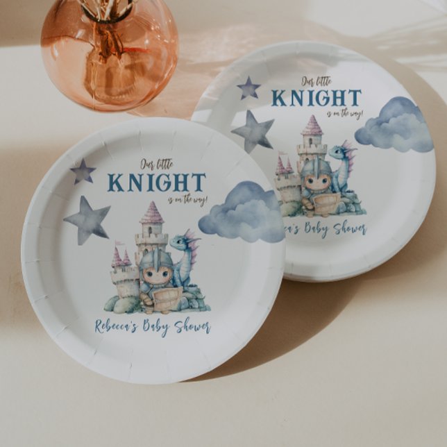 Assiettes En Carton Fairytale Dreamy Dragon Blue Knight Baby shower (Créateur téléchargé)