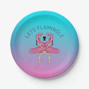 Assiettes En Carton Faisons la Fête Flamingo Flotteur Ombré Rose