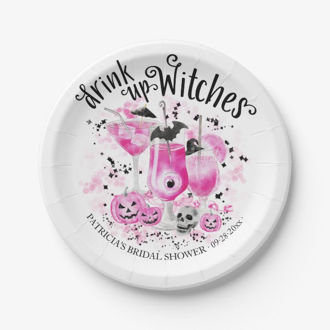 Assiettes En Carton Faites vos boissons sorcières Halloween Enterremen (Devant)