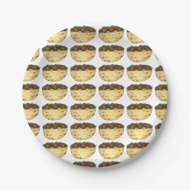 Assiettes En Carton Falafel Pita Sandwich Food Foody Imprimer Motif (Devant)
