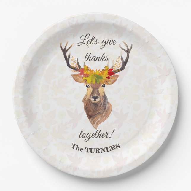 Assiettes En Carton Fall Deer Remercions ensemble Thanksgiving (Devant)