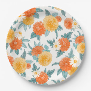 Assiettes En Carton Fall Motif d'aquarelle florale Dahlias