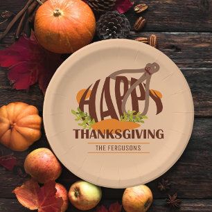 Assiettes En Carton Famille Artiste Thanksgiving Turquie Brown & Orang