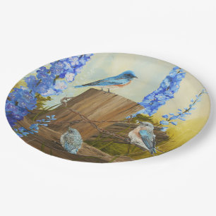 Assiettes En Carton Famille d'oiseau bleu