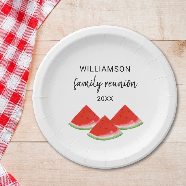 Assiettes En Carton Famille personnalisée Réunion Rouge Watermelon (Créateur téléchargé)