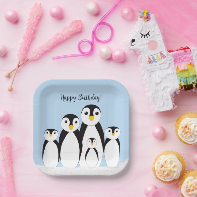 Assiettes En Carton Famille Pingouin mignonne (Fête)