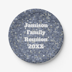 Assiettes En Carton Famille Réunion Année et nom Mosaïque bleue