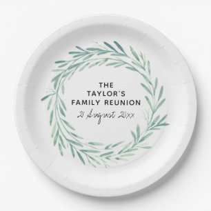 Assiettes En Carton Famille Réunion Aquarelle Wreath Verdure Foliage