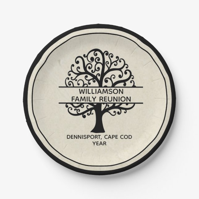 Assiettes En Carton Family Tree Reunion Black Modern Drawing (Devant)