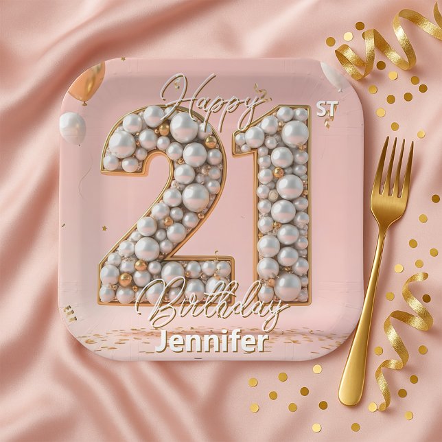 Assiettes En Carton Fancy Blush Pink and Pearl Gold 21st Birthday  (Créateur téléchargé)