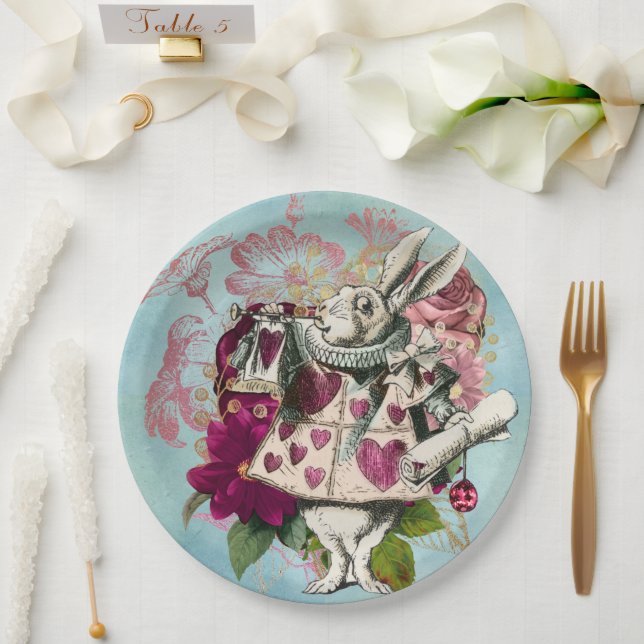 Assiettes En Carton Fancy Wonderland White Rabbit (Mariage)
