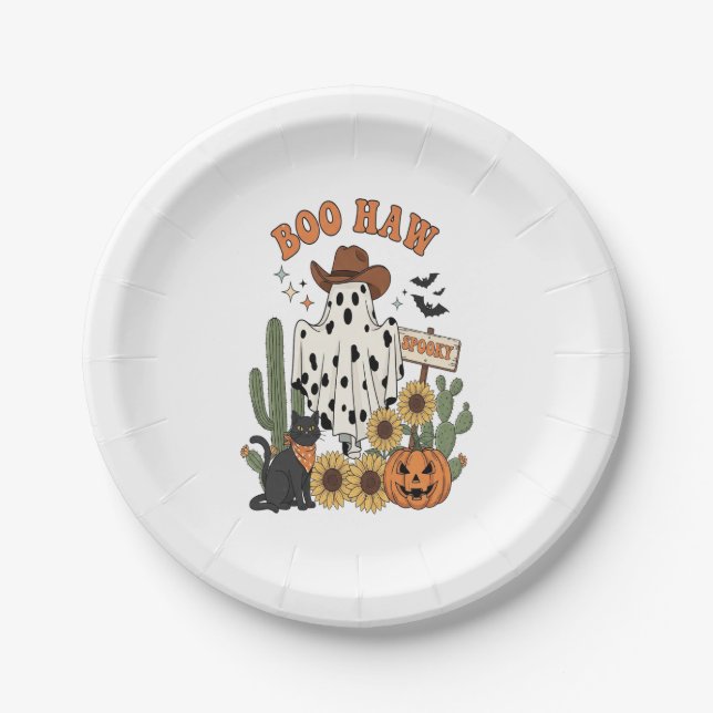 Assiettes En Carton Fantôme de vaches Occidental-Amusant Halloween (Devant)