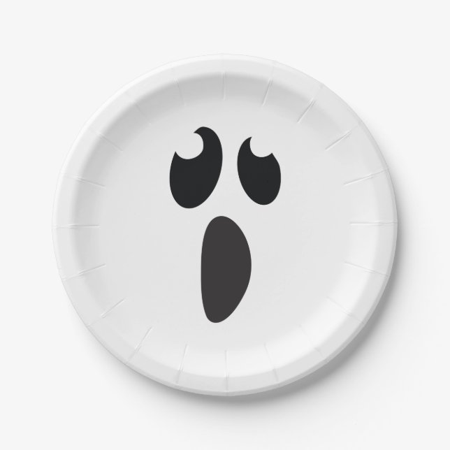 Assiettes En Carton Fantôme Visage Halloween Fête ou traitement (Devant)