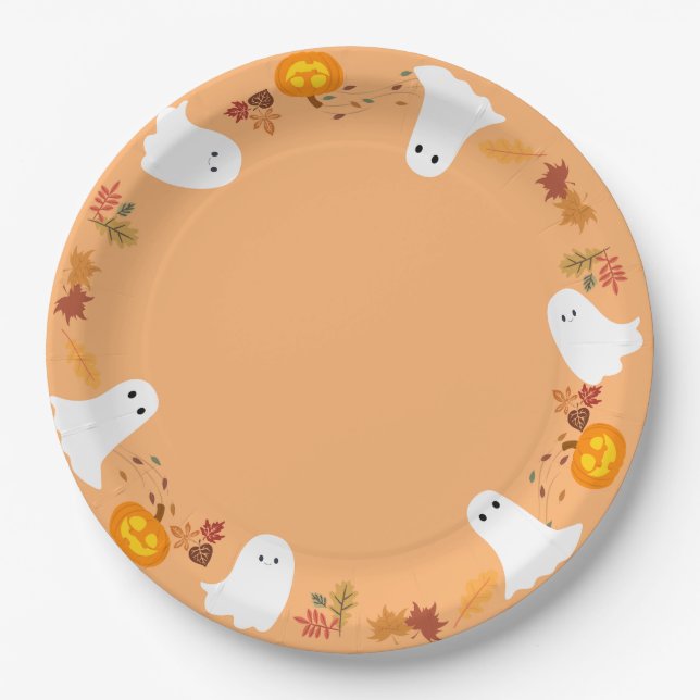 Assiettes En Carton fantômes d'halloween mignons et citrouilles (Devant)
