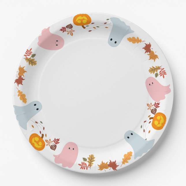 Assiettes En Carton fantômes d'halloween mignons et citrouilles (Devant)