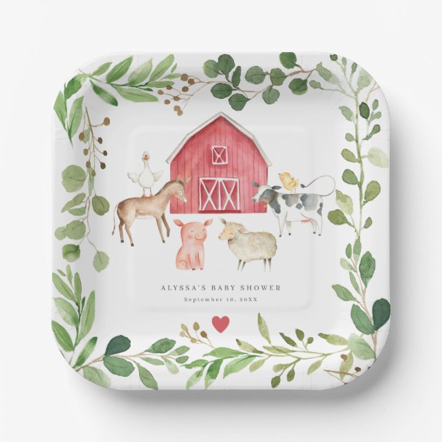 Assiettes En Carton Farm Animals Baby Shower Paper Plates (Recto)
