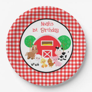 Assiettes En Carton Farm Themed Red Gingham Birthday Paper Plates