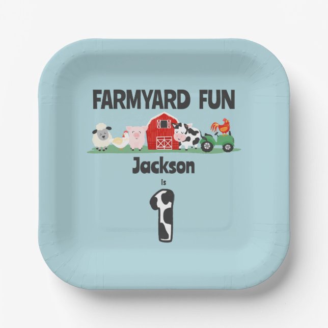 Assiettes En Carton Farmyard Amusement 1er anniversaire ferme Animal E (Recto)
