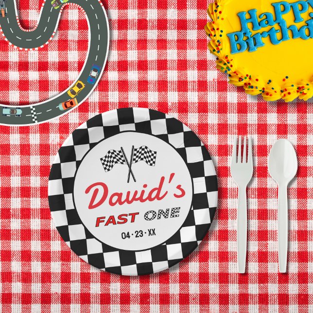 Assiettes En Carton Fast ONE | Black White Race Car Flags Birthday  (Créateur téléchargé)