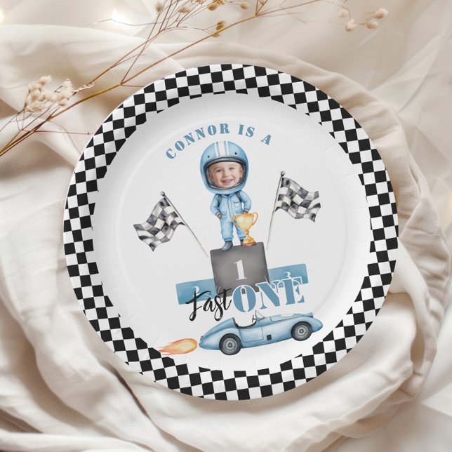 Assiettes En Carton Fast One Blue voiture de course 1ère photo Anniver (Créateur téléchargé)