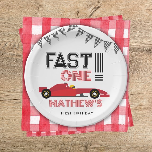 Assiettes En Carton Fast One Race Car 1st Boy Birthday Party (Créateur téléchargé)