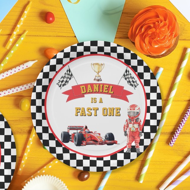Assiettes En Carton Fast One Race Car Checkered Flag Party  (Créateur téléchargé)