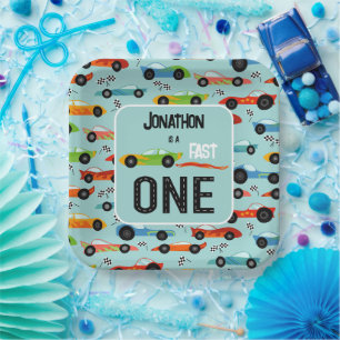 Assiettes En Carton Fast ONE racecar thème 1er anniversaire fête