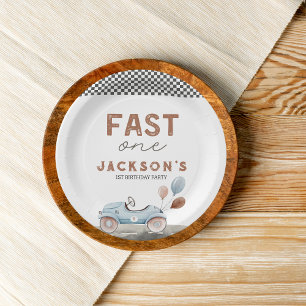Assiettes En Carton Fast One Racing Car Blue Boy 1er anniversaire