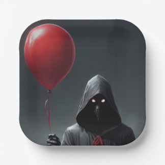 Assiettes En Carton Faucheuse Grim et ballon rouge