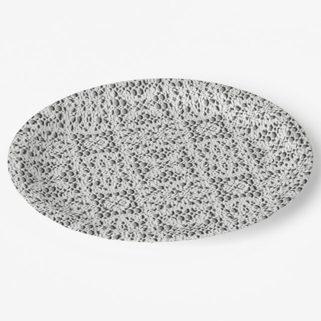 Assiettes En Carton Faux Crochet Blanc  (Angle)