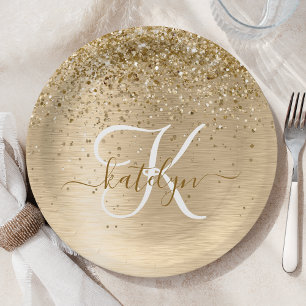 Assiettes En Carton Faux Gold brossé Parties scintillant métallique Im