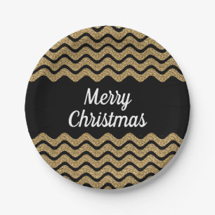 Assiettes En Carton Faux Gold Parties scintillant Black Stripes Noël