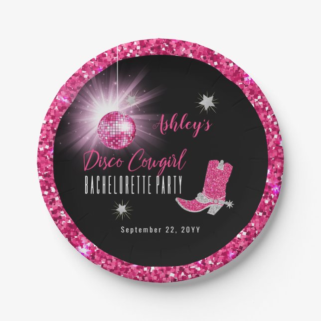Assiettes En Carton Faux Parties scintillant Disco Rose Cowgirl Bachel (Devant)