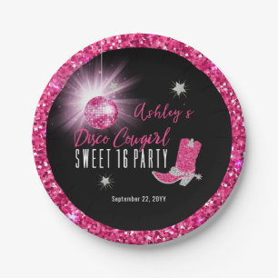 Assiettes En Carton Faux Parties scintillant Disco Rose Cowgirl Sweet 