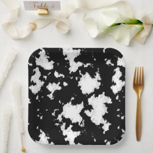Assiettes En Carton Faux Vache Impression noir et blanc