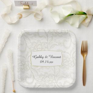 Assiettes En Carton Faux White Lace Mariage